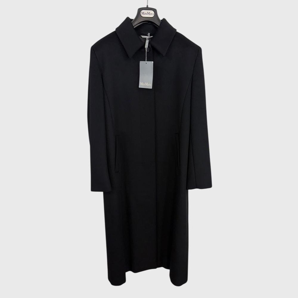 Max Mara NWT Black Virgin Wool Single Breasted Long Coat US Size 14